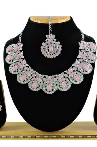 Pink designer function wear ad necklace set