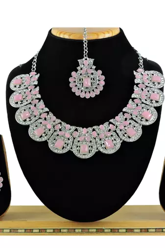 Pink designer function wear ad necklace set