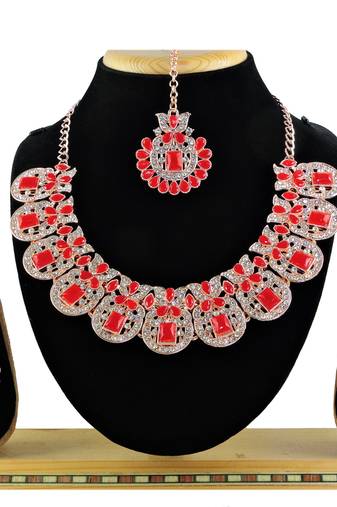 Red designer function wear ad necklace set
