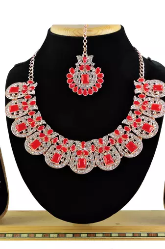 Red designer function wear ad necklace set