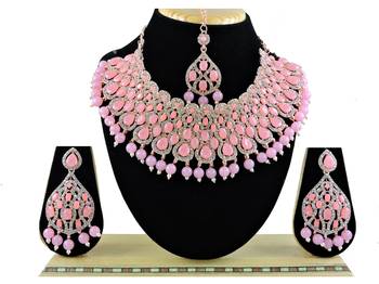 Pink designer function wear ad necklace set 1