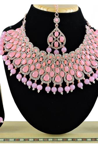Pink designer function wear ad necklace set