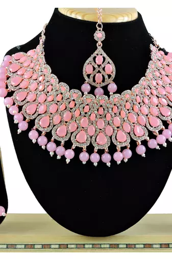 Pink designer function wear ad necklace set
