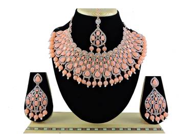 Orange designer function wear ad necklace set 1