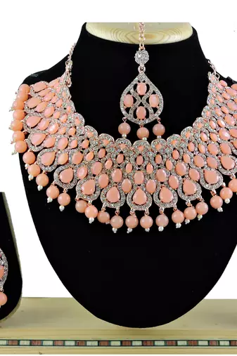 Orange designer function wear ad necklace set