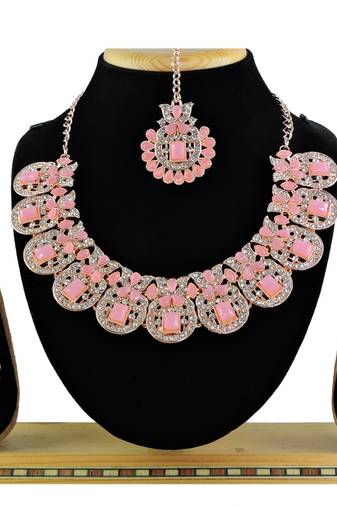 Pink designer function wear ad necklace set