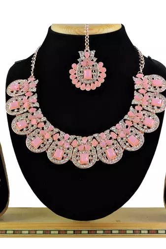 Pink designer function wear ad necklace set