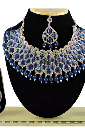 Blue designer function wear ad necklace set