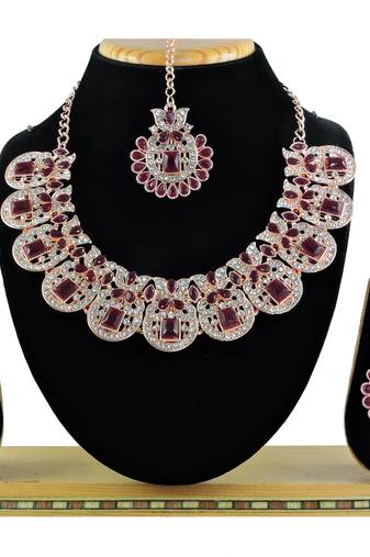 Maroon designer function wear ad necklace set