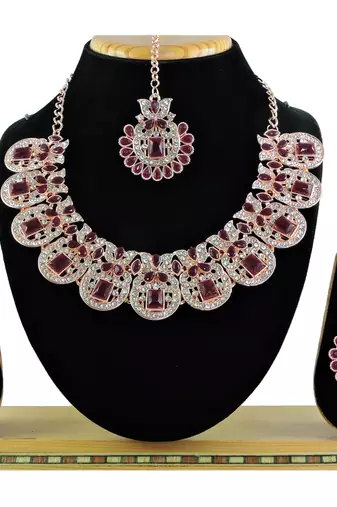Maroon designer function wear ad necklace set