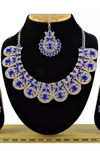Blue designer function wear ad necklace set