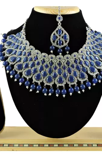 Blue designer function wear ad necklace set