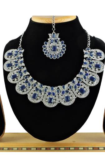 Blue designer function wear ad necklace set