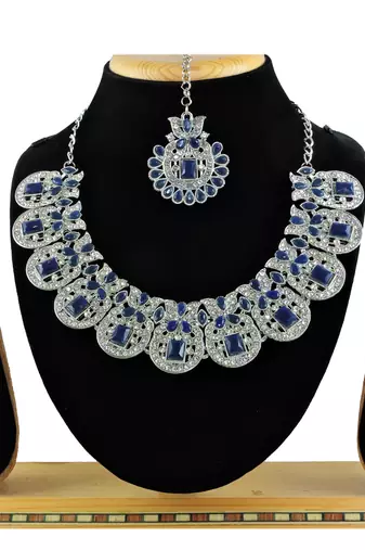Blue designer function wear ad necklace set