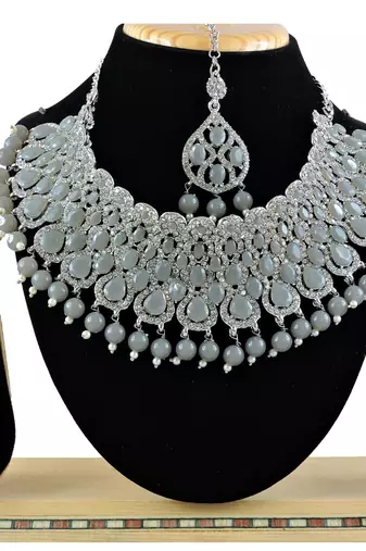 Grey designer function wear ad necklace set