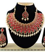Red designer function wear ad necklace set