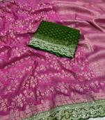 Rani Pink Color Heavy Chinon Silk Traditional Saree