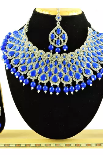 Blue designer function wear ad necklace set
