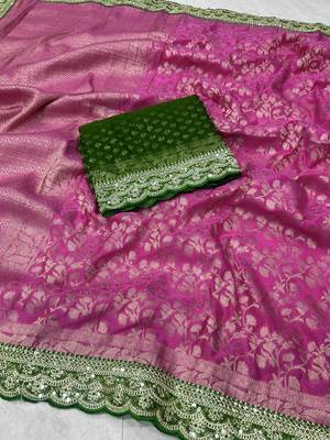 Rani Pink Color Heavy Chinon Silk Traditional Saree 2