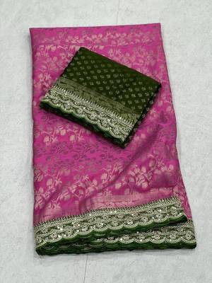 Rani Pink Color Heavy Chinon Silk Traditional Saree 3