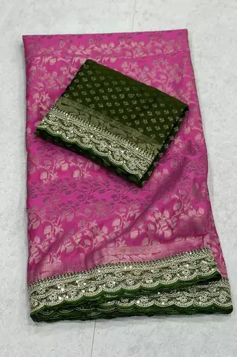Rani Pink Color Heavy Chinon Silk Traditional Saree