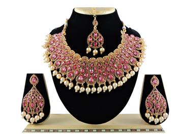 Pink designer function wear ad necklace set 1