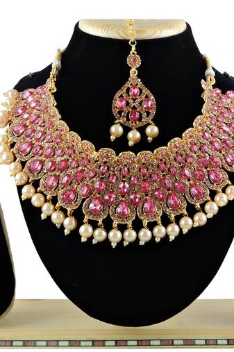 Pink designer function wear ad necklace set