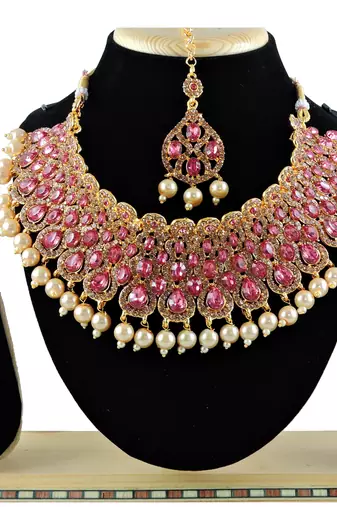 Pink designer function wear ad necklace set