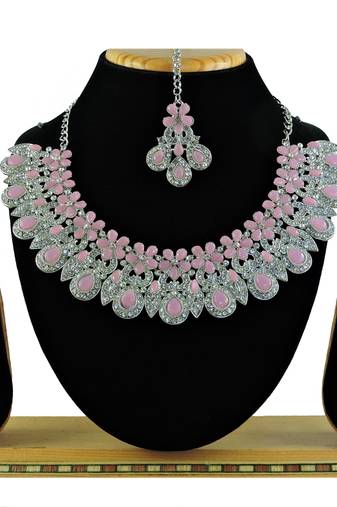 Pink designer function wear ad necklace set