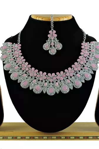 Pink designer function wear ad necklace set