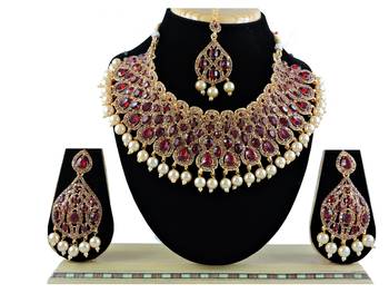 Maroon designer function wear ad necklace set 1