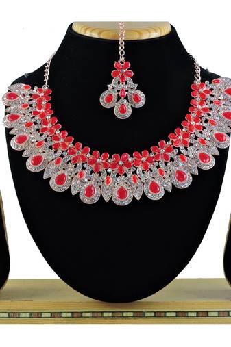 Red designer function wear ad necklace set