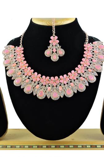 Pink designer function wear ad necklace set