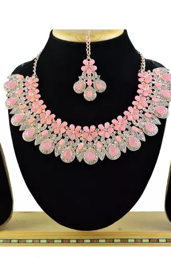 Pink designer function wear ad necklace set