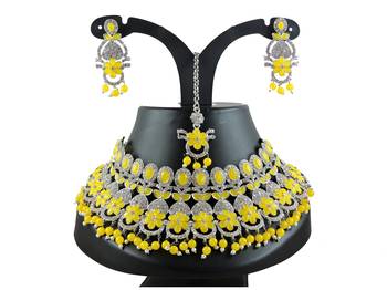 Yellow designer function wear ad necklace set 1