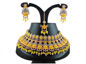 Yellow designer function wear ad necklace set 1