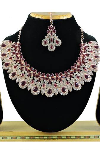 Maroon designer function wear ad necklace set
