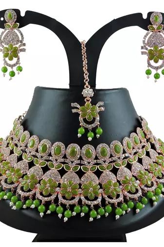 Green designer function wear ad necklace set