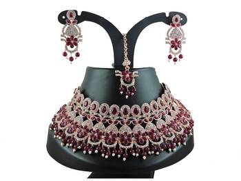 Maroon designer function wear ad necklace set 1