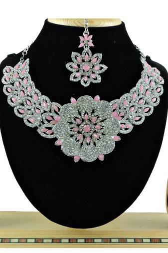 Pink designer function wear ad necklace set