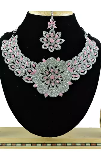Pink designer function wear ad necklace set