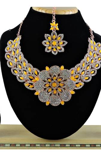 Yellow designer function wear ad necklace set