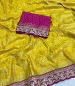Yellow Color Heavy Chinon Silk Traditional Saree