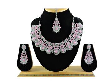 Pink designer function wear ad necklace set 1