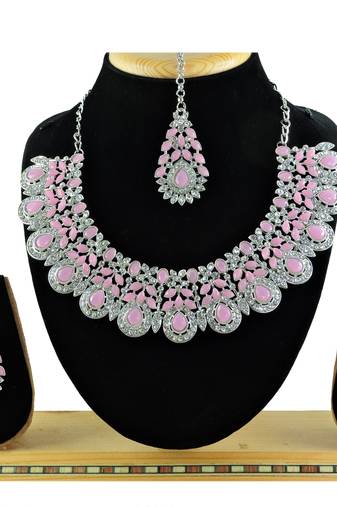 Pink designer function wear ad necklace set