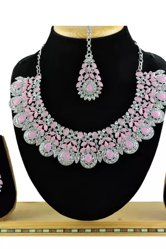 Pink designer function wear ad necklace set