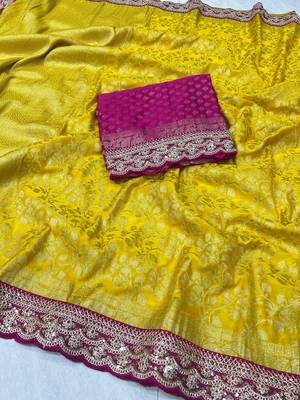 Yellow Color Heavy Chinon Silk Traditional Saree 2