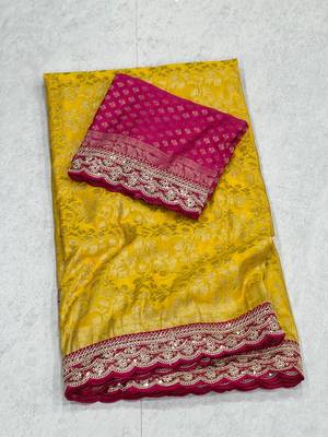 Yellow Color Heavy Chinon Silk Traditional Saree 3