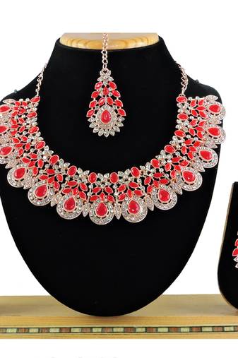 Red designer function wear ad necklace set