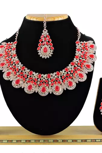 Red designer function wear ad necklace set
